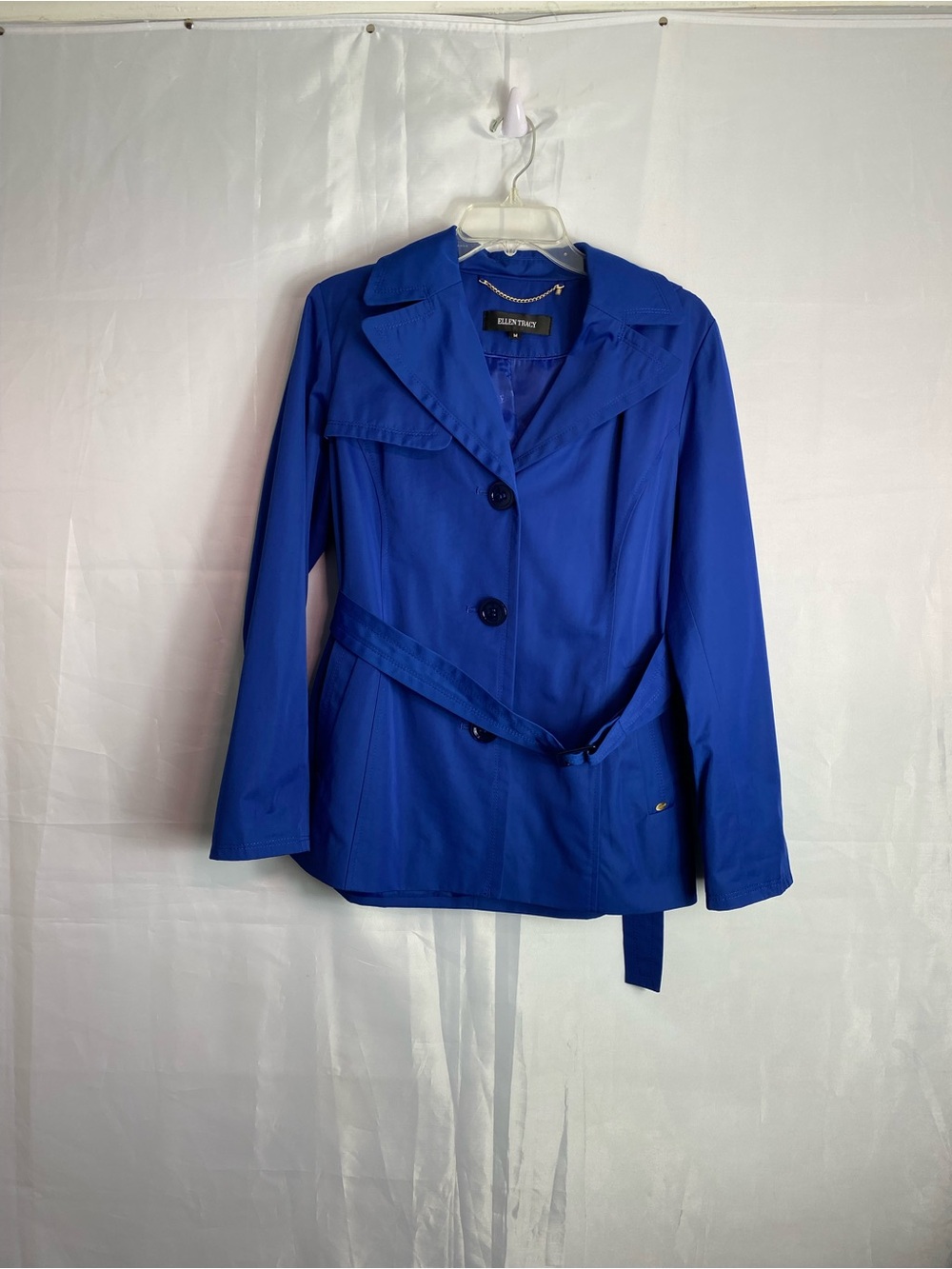Ellen Tracy Vibrant Blue Belted Trench Jacket hoddie
